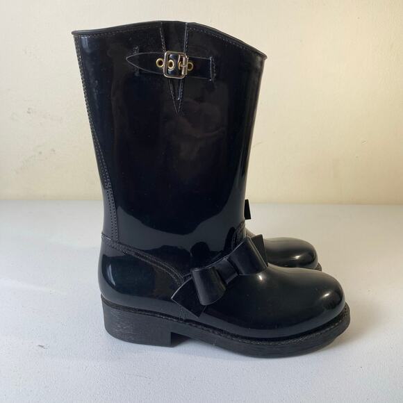 RED Valentino Women's EU 40 / US 10 Designer Black Rubber Rain Boots NO INSOLES - Picture 3 of 16